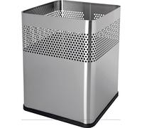 helit H2515900 Square Stainless Steel Waste Paper Bin, 18 litres, Silver, with Hole Decoration, Pack of 1