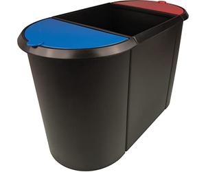 Helit H6103597 Waste Paper Basket Trio System Large Container Black/Blue/Red