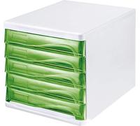 helit H6129450 Economy Drawer Cabinet with 5 Compartments Can Be Written on Light Grey/Translucent Green