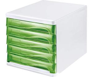 helit H6129450 Economy Drawer Cabinet with 5 Compartments Can Be Written on Light Grey/Translucent Green