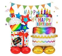 Helium Balloons Birthday, 2PCS Happy Birthday Helium Balloon with Colourful Base, Double Layer Cake Aluminium Foil Balloons for Party Decorations, Surprise Gift Unveiling, Photo Backdrop