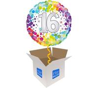 Helium Inflated Balloon in a Box - 16 Colourful Confetti Birthday on a Tasselled Weight with Confetti Sprinkles and Surprise Gift