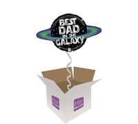 Helium Inflated Balloon in a Box - 31" Best Dad in the Galaxy on a Tasselled Weight with Confetti Sprinkles and Surprise Gift
