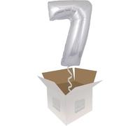 Helium Inflated Balloon in a Box - 34" Giant Silver Number 7 on a Tasselled Weight with Confetti Sprinkles and Surprise Gift