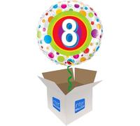 Helium Inflated Balloon in a Box - 8 Colourful Dots on a Tasselled Weight with Confetti Sprinkles and Surprise Gift