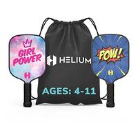 Helium Pickleball Paddle for Kids - (2 Pack - POW! and Girl Power) Child Size, Lightweight Honeycomb Core, Graphite Strike Face, Premium Comfort Grip, 2 Pickleball Paddles & 2 Drawstring Bags