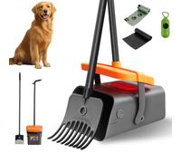HeliWealth Pet Pooper Scooper, Portable Dog Poop Scooper, Swivel Bin and Rake for Dogs, Foldable Dog Poop Scooper for Grass with Long Handle, Cat Poop Picker with 20 Waste Bags for Yard/Grass