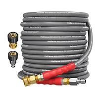 Heliwoo 3/8'' Pressure Washer Hose 50 FT, Hot and Cold Water Power Washer Hose Max 248°F, Commercial Industrial Grade Steel Wire Braided Kink Proof Extension Hose with 3/8 Quick Connect 4800 PSI