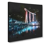 Helix Bridge At Marina Bay In Singapore Paint Splash Canvas Print | Gallery Wrapped 30mm Frame Wall Art | 14x14 inches | Ready to Hang | Modern Cityscape Picture | Living Room Bedroom Lounge Office