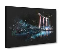Helix Bridge At Marina Bay In Singapore Paint Splash Canvas Print | Gallery Wrapped 30mm Frame Wall Art | 20x14 inches | Ready to Hang | Modern Cityscape Picture | Living Room Bedroom Lounge Office