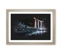 Helix Bridge at Marina Bay in Singapore Paint Splash Framed Print | A2 Oak Framed Wall Art | Ready to Hang | Modern Cityscape Picture | Living Room Bedroom Lounge Office