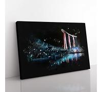 Helix Bridge At Marina Bay In Singapore Paint Splash Modern Art Canvas Wall Art Print Ready to Hang, Framed Picture for Living Room Bedroom Home Office Décor, 60x40 cm (24x16 Inch)