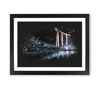 Helix Bridge At Marina Bay In Singapore Paint Splash Modern Art Framed Print | A4 Black Framed Wall Art | Ready to Hang | Modern Cityscape Picture | Living Room Bedroom Lounge Office