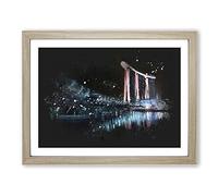 Helix Bridge At Marina Bay In Singapore Paint Splash Modern Art Framed Print | A4 Oak Framed Wall Art | Ready to Hang | Modern Cityscape Picture | Living Room Bedroom Lounge Office