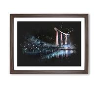 Helix Bridge At Marina Bay In Singapore Paint Splash Modern Art Framed Print | A4 Walnut Framed Wall Art | Ready to Hang | Modern Cityscape Picture | Living Room Bedroom Lounge Office