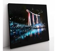 Helix Bridge At Marina Bay In Singapore Paint Splash Modern Canvas Wall Art Print Ready to Hang, Framed Picture for Living Room Bedroom Home Office Décor, 35x35 cm (14x14 Inch)
