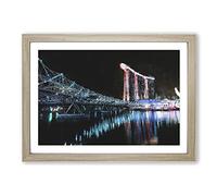 Helix Bridge at Marina Bay in Singapore Painting Framed Print | A2 Oak Framed Wall Art | Ready to Hang | Modern Cityscape Picture | Living Room Bedroom Lounge Office
