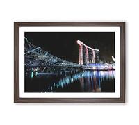 Helix Bridge at Marina Bay in Singapore Painting Framed Print | A2 Walnut Framed Wall Art | Ready to Hang | Modern Cityscape Picture | Living Room Bedroom Lounge Office