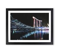 Helix Bridge At Marina Bay In Singapore Painting Modern Art Framed Print | A4 Black Framed Wall Art | Ready to Hang | Modern Cityscape Picture | Living Room Bedroom Lounge Office