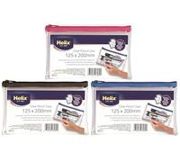 Helix Clear Exam Pencil Case - 8x5 Inch - Assorted Zip Colours - Pack of 3
