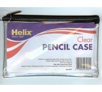 HELIX CLEAR EXAM PENCIL CASE ASSORTED COLOURED ZIPS TRANSPARENT 203 x 127mm BLUE