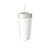 Helix Cold Cup - Insulated Stainless Steel Reusable Coffee Cup with Spillproof Screw-fit Lid and Coffee Straw - 16oz/454ml - Bone White