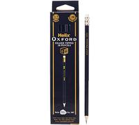 Helix Oxford 2B Grade Graphite Pencils with Eraser Tip (Pack of 12) with Plastic Free Packaging, 857201