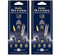 Helix Oxford College Stationery Set (x10 Pencils, x2 Pens, Highlighter, Eraser and Sharpener) (Pack of 2)