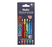Helix Oxford Illusions Coloured Ink Gel Pens - Assorted Colours - Pack of 6 - Six unique pen designs