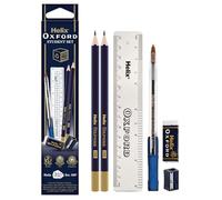Helix Oxford Student Stationery Set - Essential student school accessories - Ruler, Eraser, Pencil Sharpener, Pencils + Ballpoint Pen - School Supplies