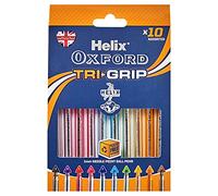 Helix Oxford Tri-Grip Ballpoint Pens (x10 Pack Assorted Colours) with Plastic Free Packaging