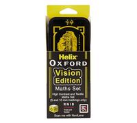 Helix Oxford Vision Maths Set - RNIB Accredited - Contents Include compass, pencil, eraser, pencil sharpener, ruler, 45° and 60° set squares, 180° protractor and stencil - Large print graduations