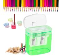 Helix Twin Hole Pencil Sharpener with Container,Manual Barrel Sharpener,Double Hole Pencil Shar/pener with Lid for School,Home & Office,Compact Pen/cil Shar/pener,Compact and Lightweight(Green)