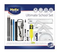 Helix Ultimate Stationery Set - Complete School Supplies Kit with Highlighter, Pens, Pencils, Compass, Ruler, Pencil Sharpener, Eraser & Geometry Set - Back to School Exam & Revision Essentials