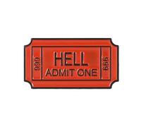 Hell Admit One Enamel Pin Red Ticket Style Novelty Badge For Jackets Bags Hats And Backpacks Durable Metal Lapel Pin Gothic Humor Collectible Accessory 3cm x 1.5cm
