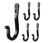 Hell Blues Hand Forged Wrought Iron Single Coat Hook Set of 5, Rustic mudroom, Industrial Kitchen ~ Weatherproof Antique Style Blacksmith Hooks