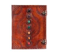 Hell Blues Leather Unlined Bound Journal 33cm x 25 cm X-Large Rustic Diary Seven Chakra Medieval 7-Stone Embossed Handmade Sketchbook Vintage Plain Notepad (200 Pages)