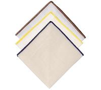 Hell Blues Linen Pocket Square with Edge Embroidery Men's suits Pocket Handkerchief,3-Pack Assorted Colors (Yellow/Chocolate Brown/Indigo Blue)