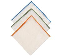 Hell Blues Linen Pocket Square with Edge Embroidery Men's suits Pocket Handkerchief,3-Pack Assorted Colors (Emerald Green/Cerulean Blue/Orange)