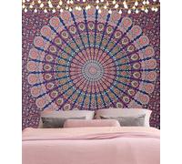 Hell Blues Mandala Tapesrty Wall Hanging Psychedelic Aesthetic Indian Hippie Wall Decor Bohemian Home Decoration for Bedroom,Living Room 215cm X 238cm Cloth Bedding Tapestry; Queen size (Purple mix)