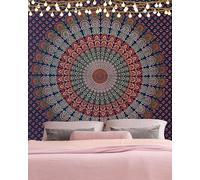 Hell Blues Mandala Tapesrty Wall Hanging Psychedelic Aesthetic Indian Hippie Wall Decor Bohemian Home Decoration for Bedroom,Living Room 215cm X 238cm Cloth Bedding Tapestry; Queen size (Blue B)