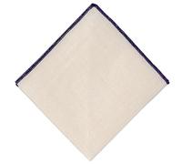 Hell Blues Men Pocket Square Linen Off-white with Color Embroidered Edge ~ Suit Accessories For Wedding, Formal event 24cm x 24cm