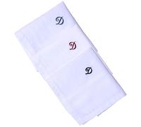 Hell Blues Monogrammed Handkerchief for Men, Initial Embroidered Hanky, 3-Pack 100% Cotton Large 18" x 18" White Hankie (D)