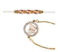 Hell Blues Set of 2 Rakhi For Brother and Bhabhi Lumba Rakhi | Traditional Designer Fancy Bracelet Kundan work | Mini Greeting card ~ Indian Festival Gift Rakhi Rakshabandhan, Universal, Zinc, no
