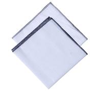 Hell Blues Solid White Linen Pocket square with Colored embroidery edges Mens Handkerchief (2 Pack - Grey & Marine Blue)
