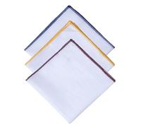 Hell Blues Solid White Linen Pocket square with Colored embroidery edges Mens Handkerchief (3 Pack - Midnight Blue, Sun, Burgundy)