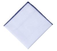 Hell Blues Solid White Linen Pocket square with Colored embroidery edges Mens Handkerchief (Midnight Blue)