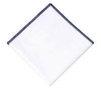 Hell Blues Solid White Linen Pocket square with Colored embroidery edges Mens Handkerchief (Oxford Blue)