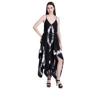 Hell Blues Summer Dress Spaghetti Strap Boho Tie-dye 2025 Loose Sundress ~ Fits Size Range M-3XL, Black, One Size