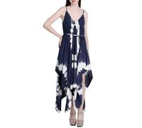 Hell Blues Summer Dress Spaghetti Strap Boho Tie-dye Loose Sundress 2025 Free Plus Size (M-3XL) Blue